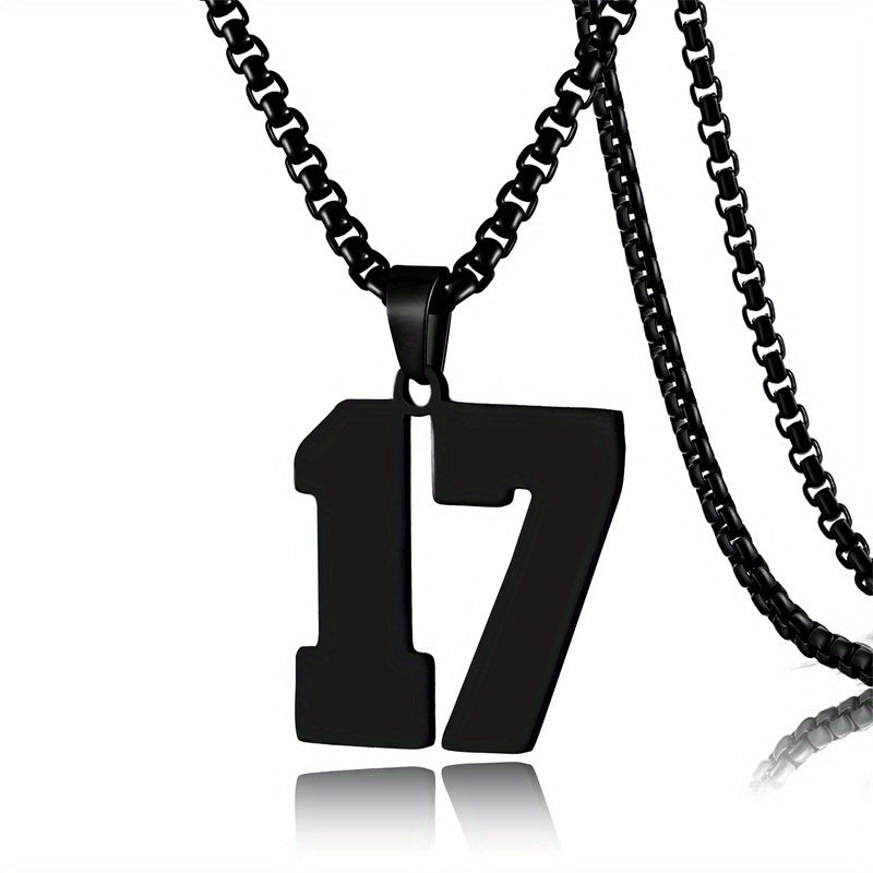 0-19 Men Athletes Number Pendant Necklace Stainless Steel Sports Number Pendant Long Chain Necklaces for Boys Baseball/Basketball/Football Team Jewelry Gifts