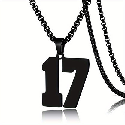 0-19 Men Athletes Number Pendant Necklace Stainless Steel Sports Number Pendant Long Chain Necklaces for Boys Baseball/Basketball/Football Team Jewelry Gifts