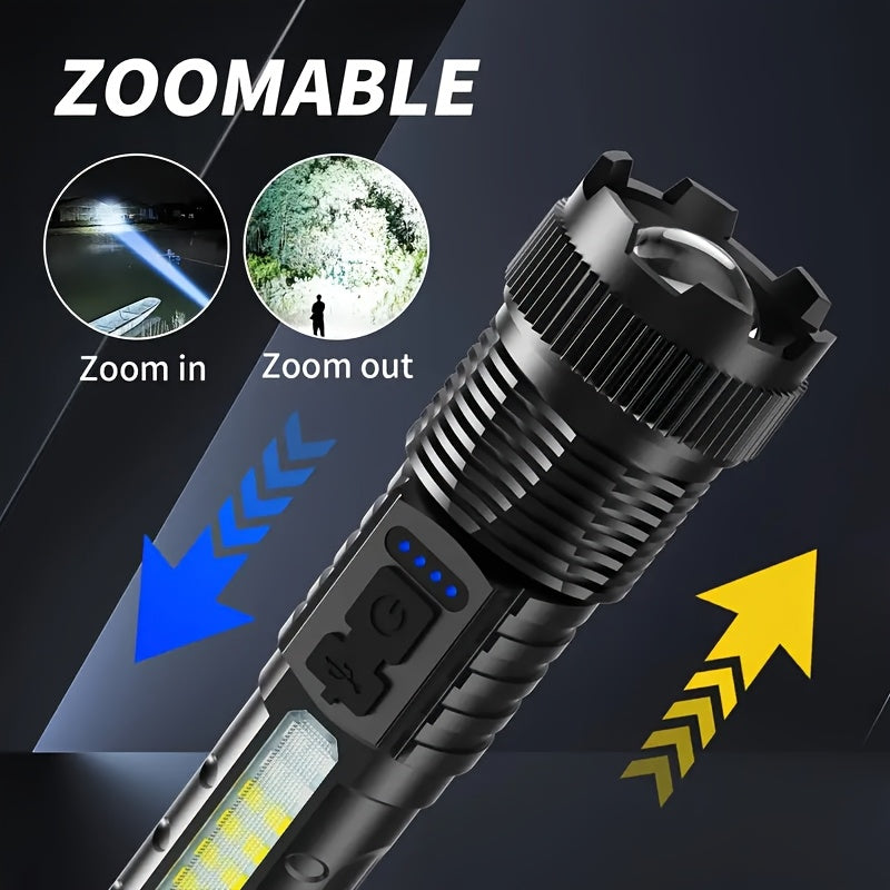 A Multifunctional Outdoor Flashlight, Featuring a Super Bright Telescopic Zoom, Rechargeable Camping Light, Suitable for Travel, Camping, Hiking, Fishing, And Emergencies.