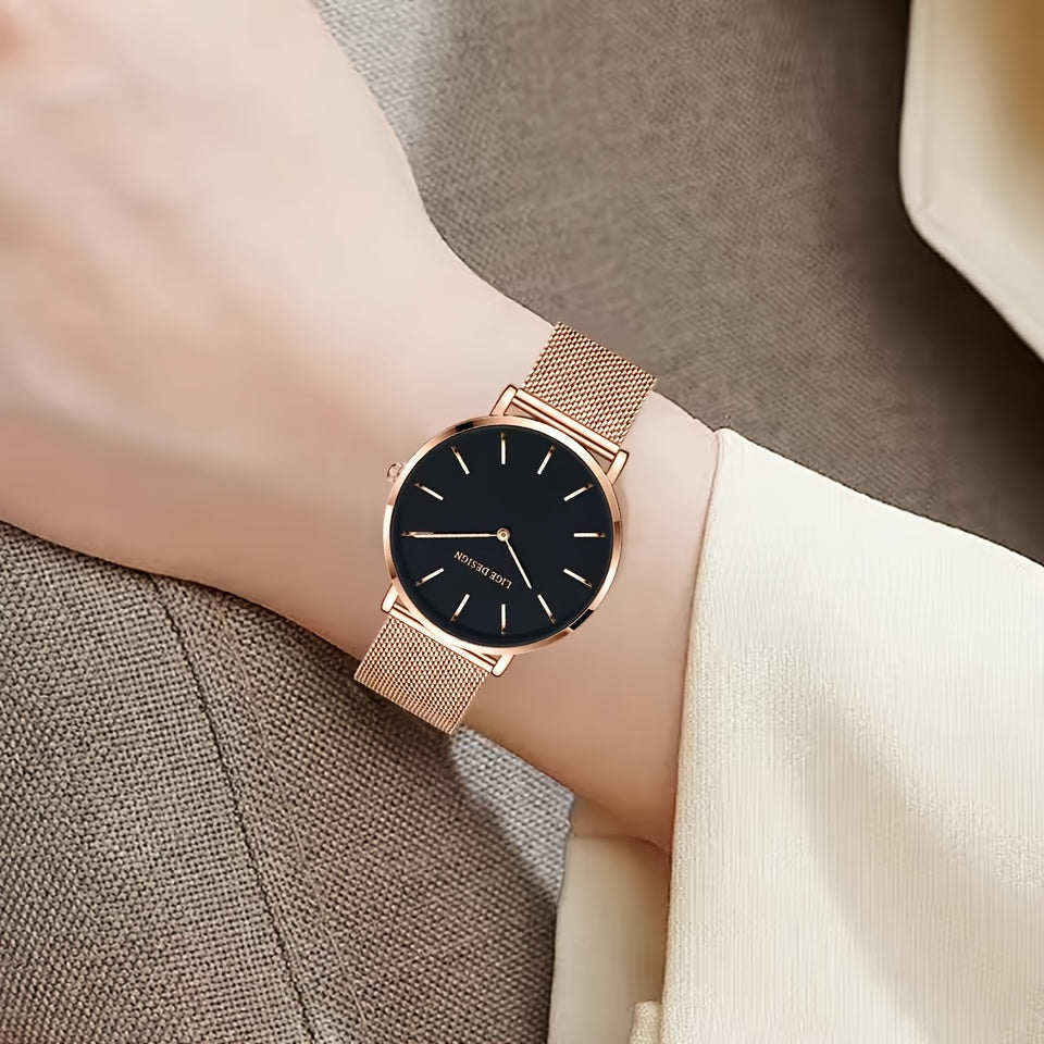 LIGE Women'S Ultra-Thin Quartz Watch with Rose Golden Mesh Strap - Elegant Blue Dial, Minimalist Design, Perfect Gift for Mother'S Day, Christmas, Thanksgiving, Christmas Accessory | Minimalist Watch | Quartz Movement