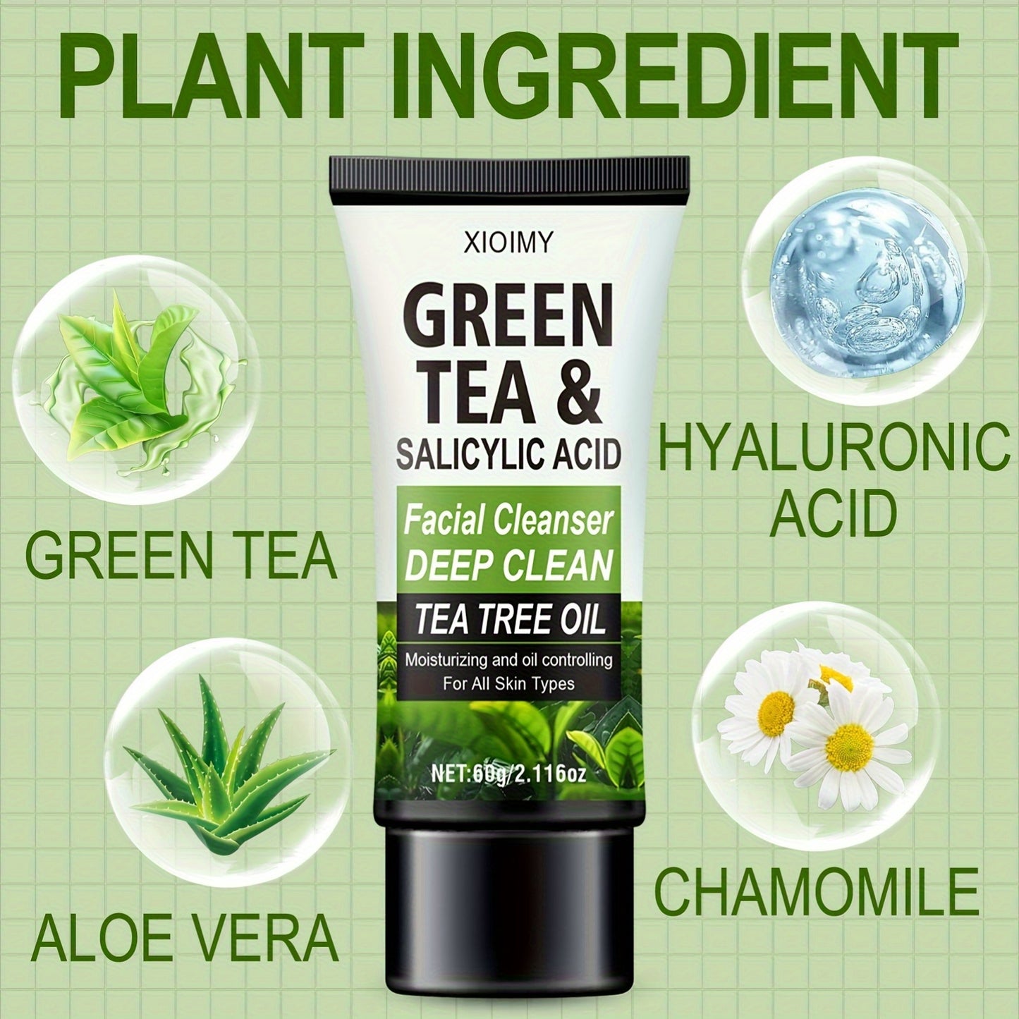 XIOIMY Green Tea & Salicylic Acid Facial Cleanser - 60g