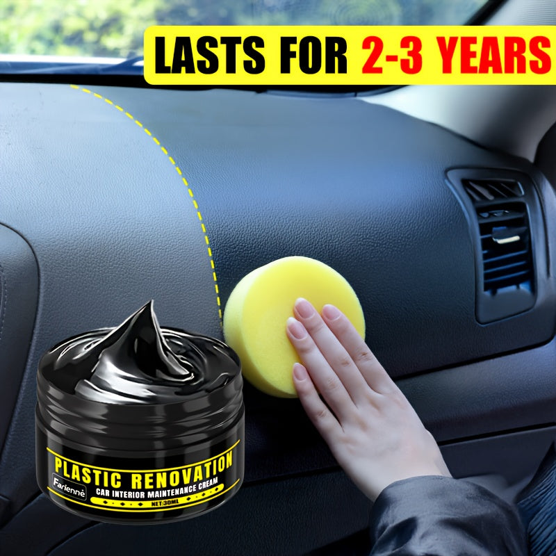 FARIENNE Car Plastic Part Restorer, Black Interior Trim Polishing Wax, Aging Prevention Refurbishment Agent, Repair Plastic Scratches, Tire Shine Paste, Leather Sofa Seat Care Cream, Suitable for All Car Interiors and Exterio