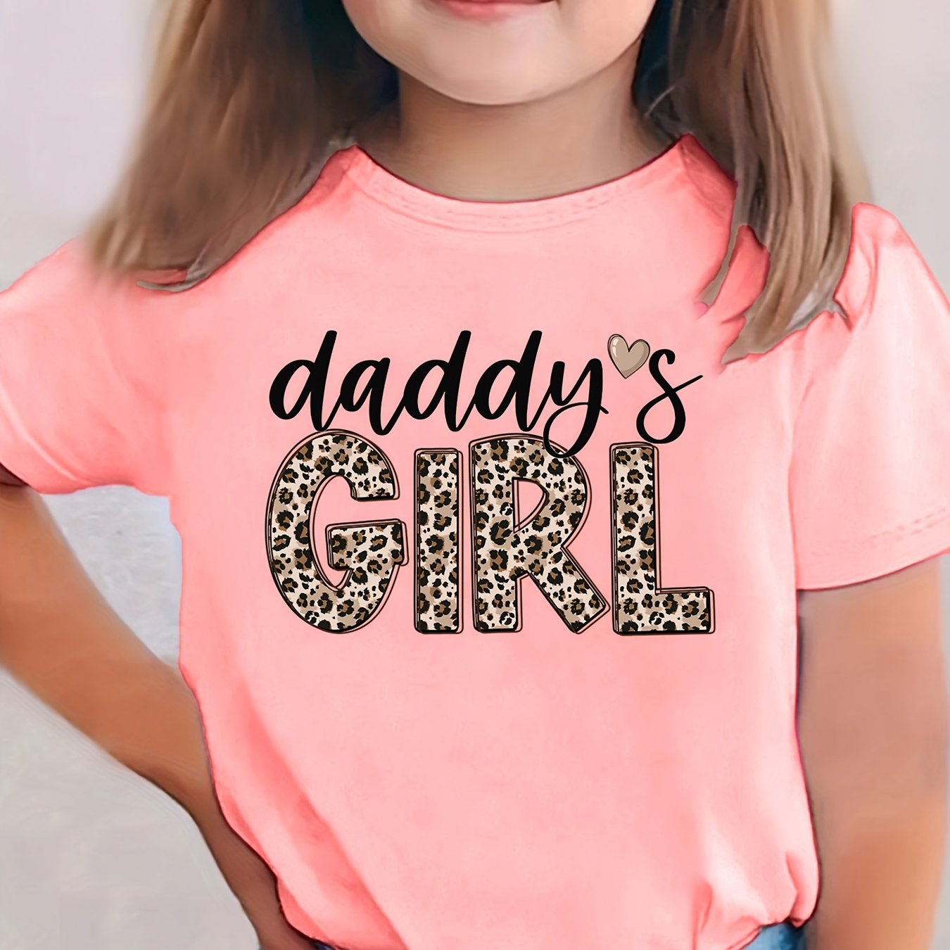 Summer Fashion Girls' Short-Sleeve T-Shirt "DADDY's GIRL" Leopard Print Casual Versatile Top NY-DX5545