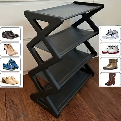 4-Tier Stainless Steel Shoe Rack - Space-Saving, Easy Assembly, Durable Design | Suitable for Entryway and Bedroom | Modern Stylish Look | Multi-Layer Sneaker Storage with Plastic Shelves | Fashionable Contemporary Shoe Organ