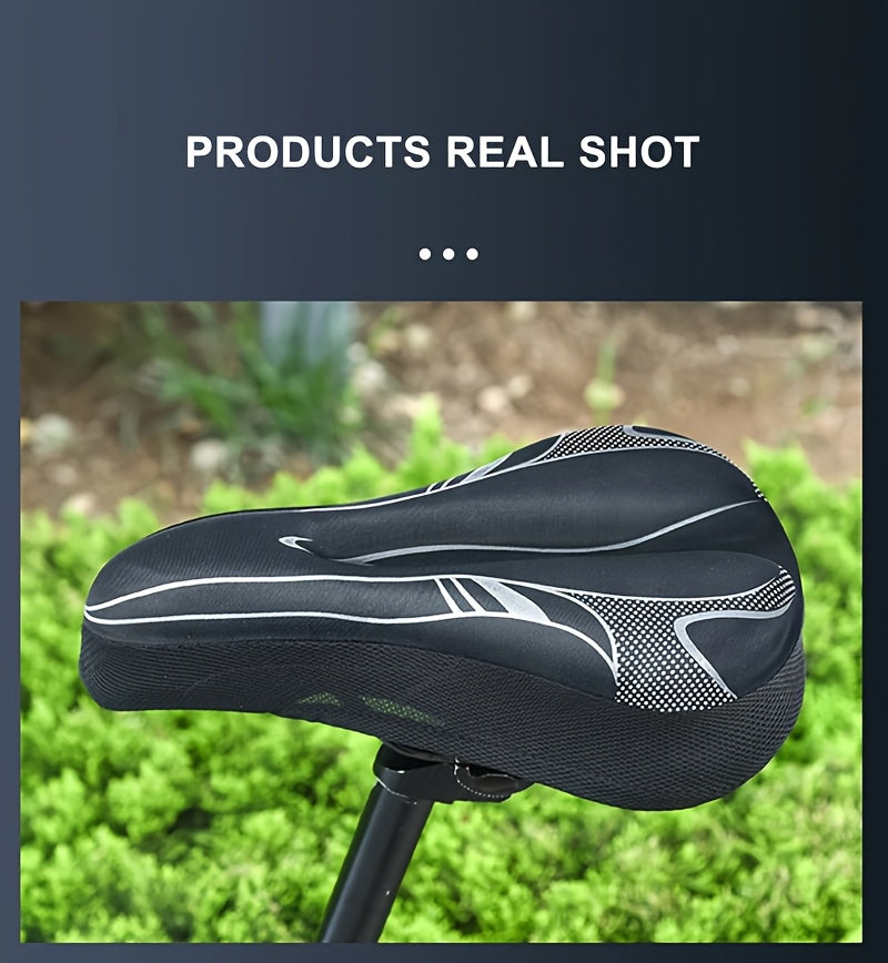 Soft & Thickened Gel Bike Seat Cushion - Fit for, Adjustable Unisex Saddle for Mountain & Road Bikes, Comfortable Silicone Padding for Enhanced Riding Experience, Black with Blue/Red Accents, Mountain Bike Accessories