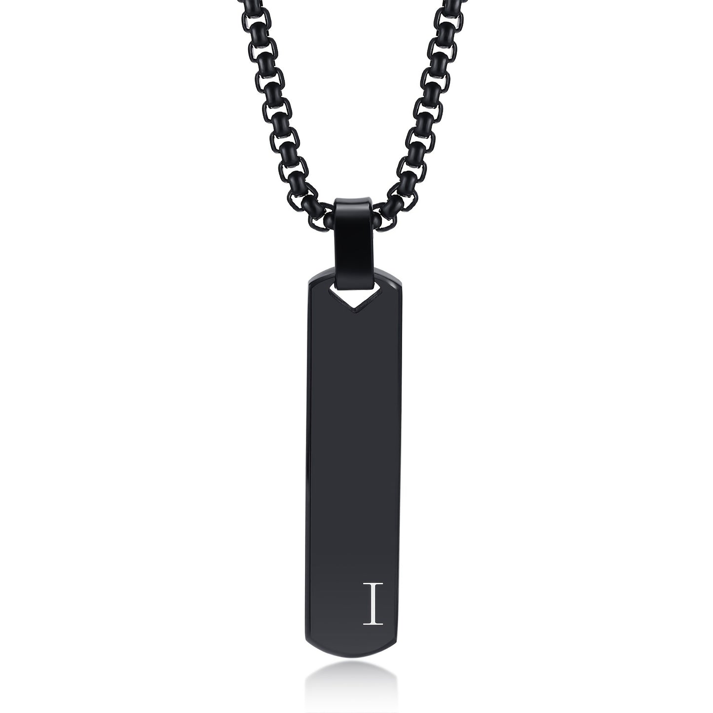 Letter Necklace Pendant Made of Stainless Steel, Featuring a Laser-Etched Design of 26 Letters, Polished for a Stylish 3D Rectangular Look, Suitable for Men.