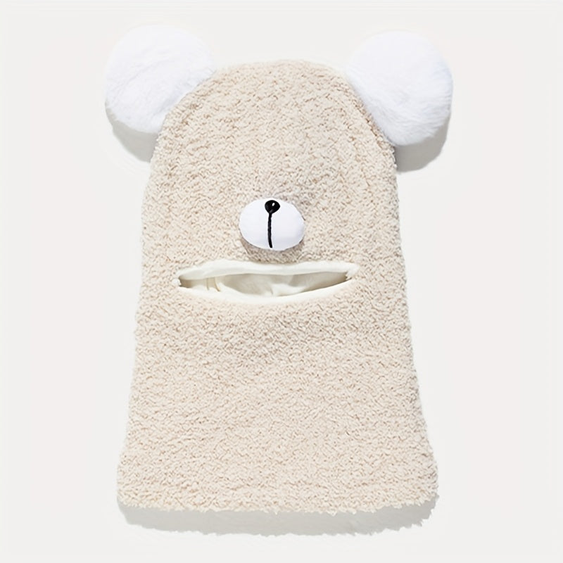 1pc Kids Bear Plush Winter Hat - Thickened Warm Fleece-Lined Bear Ear Flaps, Stretchy Unisex Winter Cap for Boys & Girls, 1-3 Years, Khaki, Perfect for Outdoor Activities, Thanksgiving & Daily Wear, Winter Hat for Kids, Playf