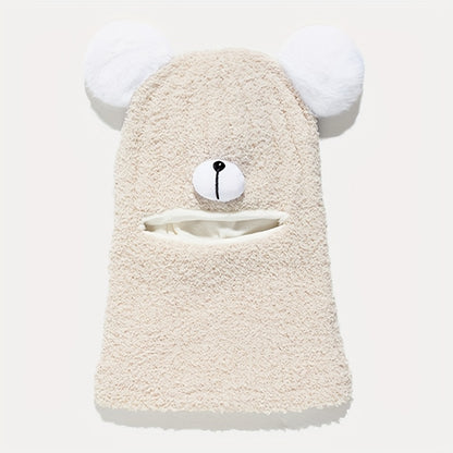 1pc Kids Bear Plush Winter Hat - Thickened Warm Fleece-Lined Bear Ear Flaps, Stretchy Unisex Winter Cap for Boys & Girls, 1-3 Years, Khaki, Perfect for Outdoor Activities, Thanksgiving & Daily Wear, Winter Hat for Kids, Playf