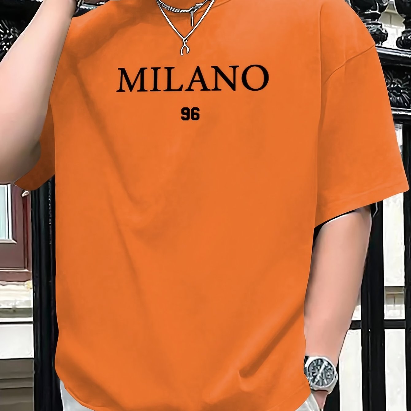 Men'S Milano 96 Graphic Tee - Casual Short Sleeve Crew Neck T-Shirt, Soft Polyester Fabric with Slight Stretch, Regular Fit, Green with White Lettering, Perfect for Casual Attire