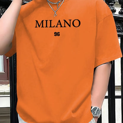 Men'S Milano 96 Graphic Tee - Casual Short Sleeve Crew Neck T-Shirt, Soft Polyester Fabric with Slight Stretch, Regular Fit, Green with White Lettering, Perfect for Casual Attire