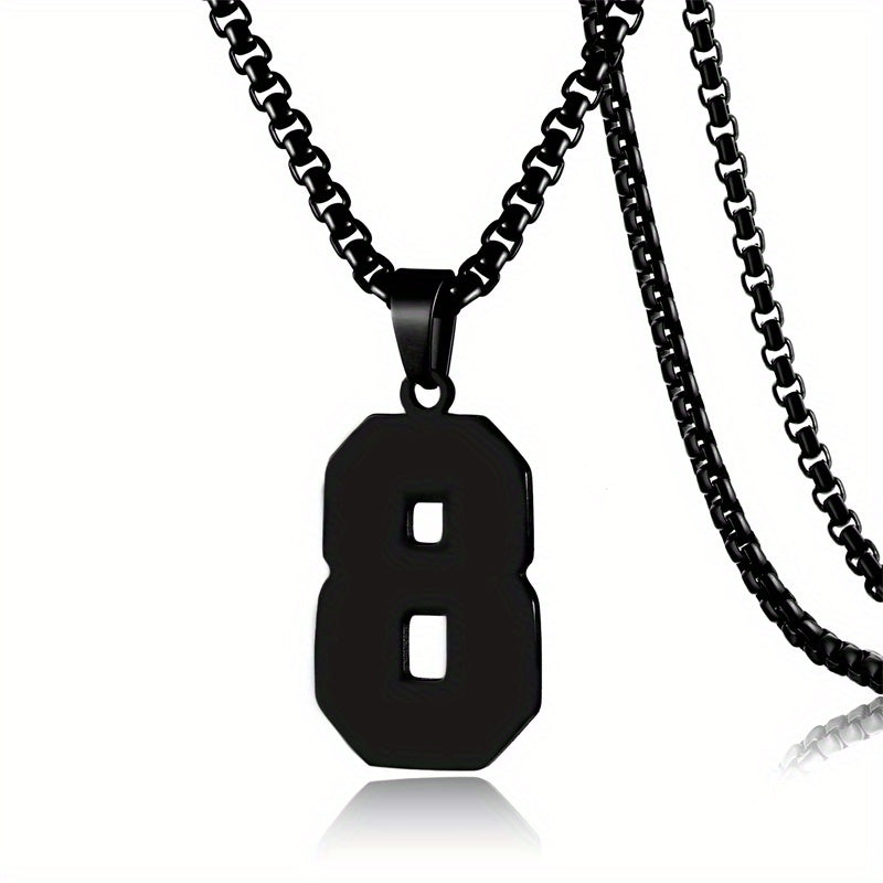 0-19 Men Athletes Number Pendant Necklace Stainless Steel Sports Number Pendant Long Chain Necklaces for Boys Baseball/Basketball/Football Team Jewelry Gifts
