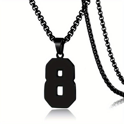 0-19 Men Athletes Number Pendant Necklace Stainless Steel Sports Number Pendant Long Chain Necklaces for Boys Baseball/Basketball/Football Team Jewelry Gifts