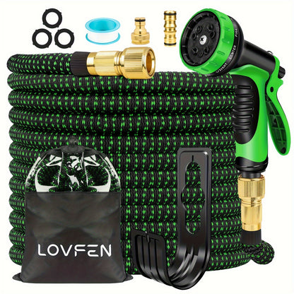 LOVFEN Expandable Garden Hose Kit Latex Flexible Water Hoses Spray Nozzle