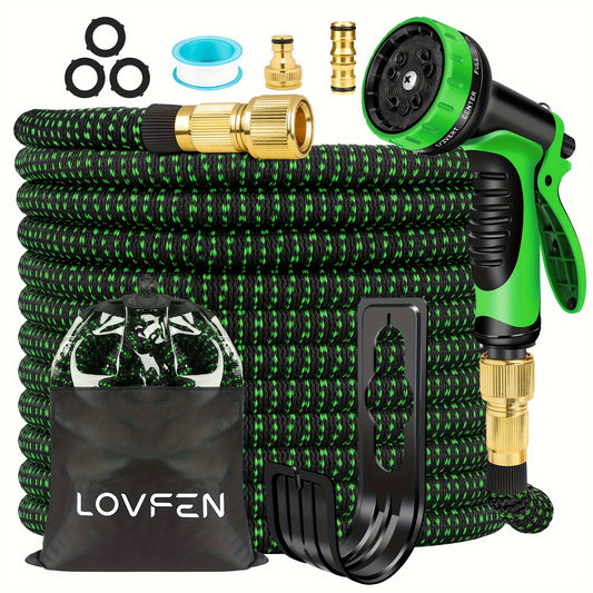 LOVFEN Expandable Garden Hose Kit Latex Flexible Water Hoses Spray Nozzle