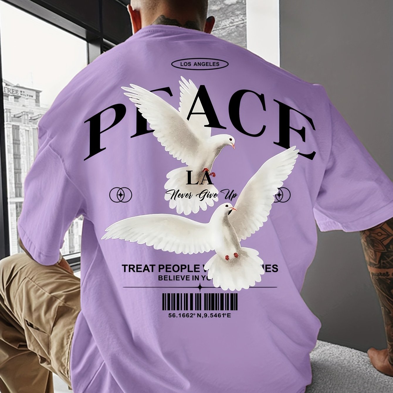Men's Round Neck American Street Letter Loose T-Shirt