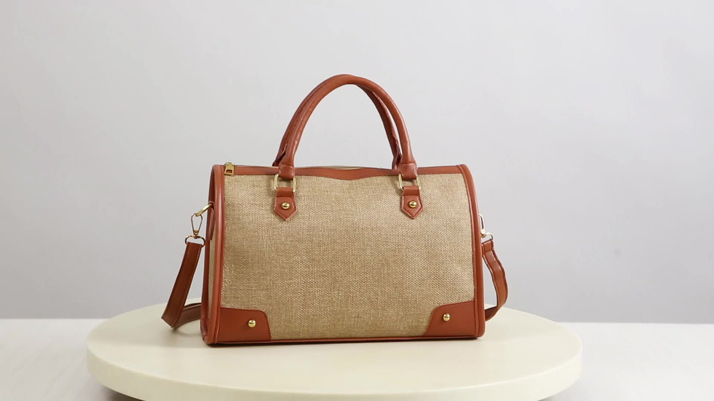Women'S Large Capacity Tote Bag - Beige & Brown Accent Handbag with Zipper Closure, Spacious Work Bag for Women, Everyday Commute, Travel, Formal Events - Durable & Easy-Clean Design, Travel Carryall, Casual Style, Sturdy Han