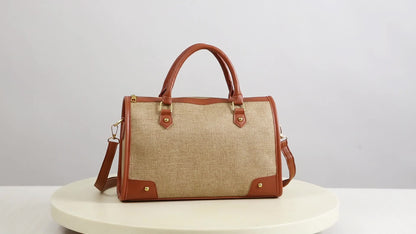 Women'S Large Capacity Tote Bag - Beige & Brown Accent Handbag with Zipper Closure, Spacious Work Bag for Women, Everyday Commute, Travel, Formal Events - Durable & Easy-Clean Design, Travel Carryall, Casual Style, Sturdy Han