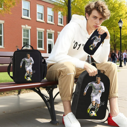 3pcs Soccer Player Backpack Set - Adjustable Straps, Zipper Closure, Laptop Compartment, Unlined, Honey Style, Ideal for College, Travel, Birthday, Holiday, Party Gifts, Travel Backpacks|Sporty Backpacks|Durable Backpacks, So