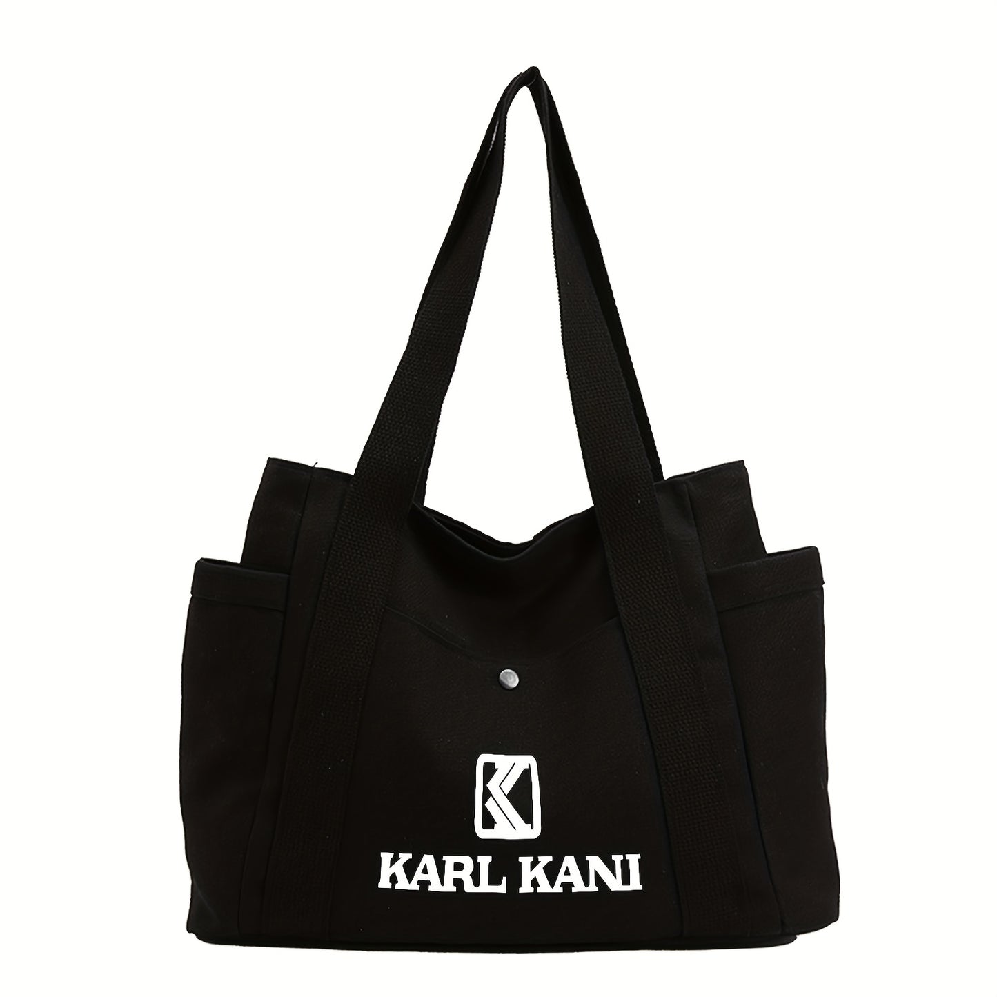 Karl Kani Women'S Large Capacity Tote Bag - Lightweight Durable Polyester Shoulder Bag with Zipper Closure, Stylish Black & White Print Design, Perfect for Shopping, Commuting, and Travel, Versatile Carryall | Minimalist Desi