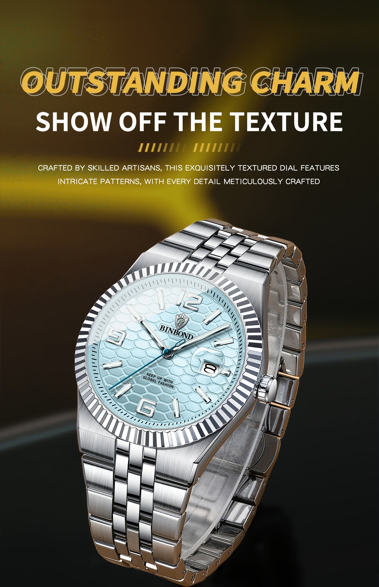BINBOND Men's Sporty Elegant Quartz Watch with Date Display, Luminous Hands & Two-Tone Golden & Black Stainless Steel Band - High Quality Business Casual Watch for Everyday & Formal Wear, Versatile Wristwatch, Sophisticated D