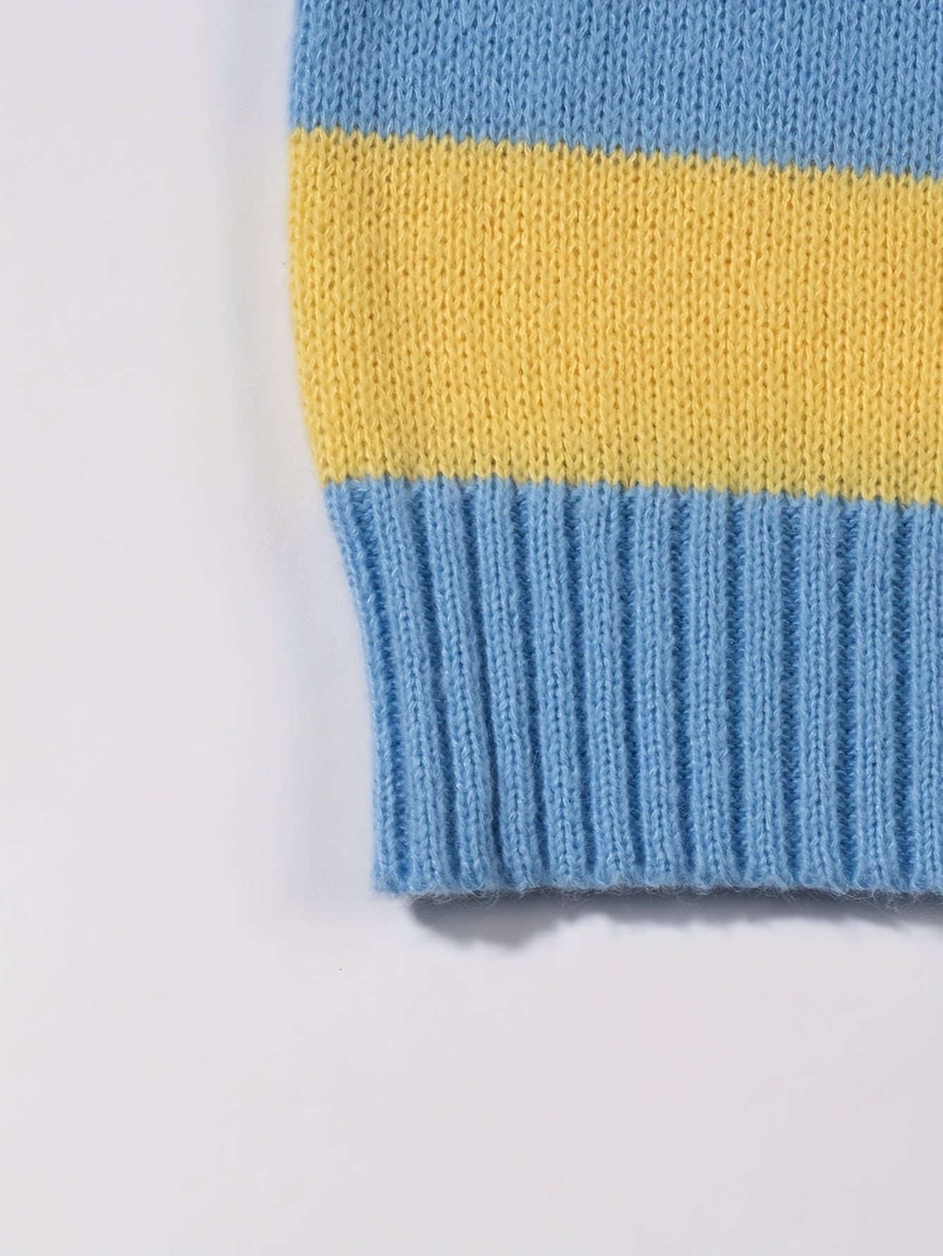 Unisex Streetwear Loose Fit Striped Knit Sweater - Long Sleeve Round Neck All-Season Casual Pullover with Yellow & Blue Horizontal Stripes, Hand Wash Only