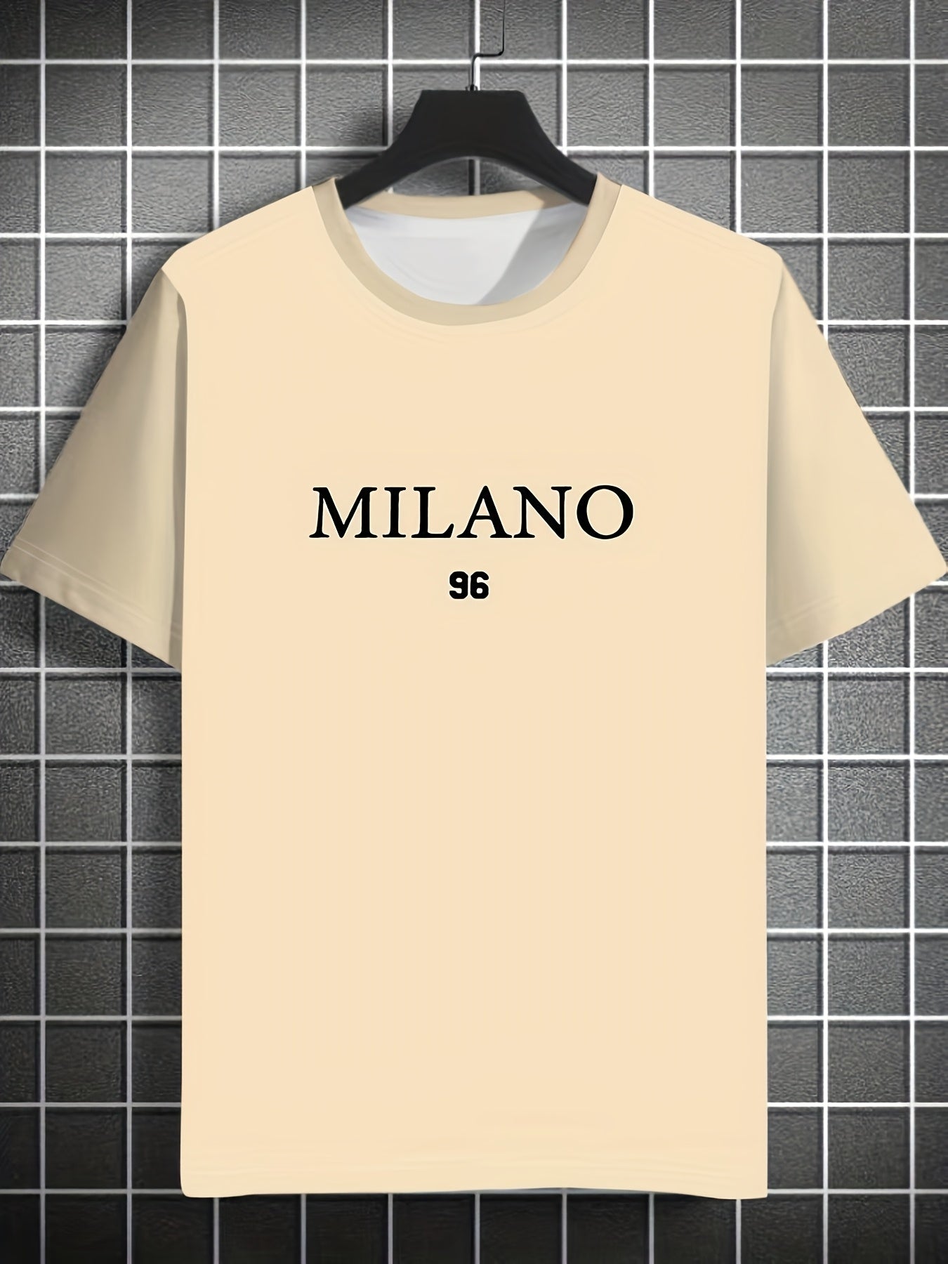 Men'S Milano 96 Graphic Tee - Casual Short Sleeve Crew Neck T-Shirt, Soft Polyester Fabric with Slight Stretch, Regular Fit, Green with White Lettering, Perfect for Casual Attire
