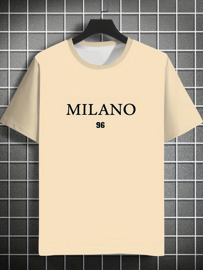 Men'S Milano 96 Graphic Tee - Casual Short Sleeve Crew Neck T-Shirt, Soft Polyester Fabric with Slight Stretch, Regular Fit, Green with White Lettering, Perfect for Casual Attire