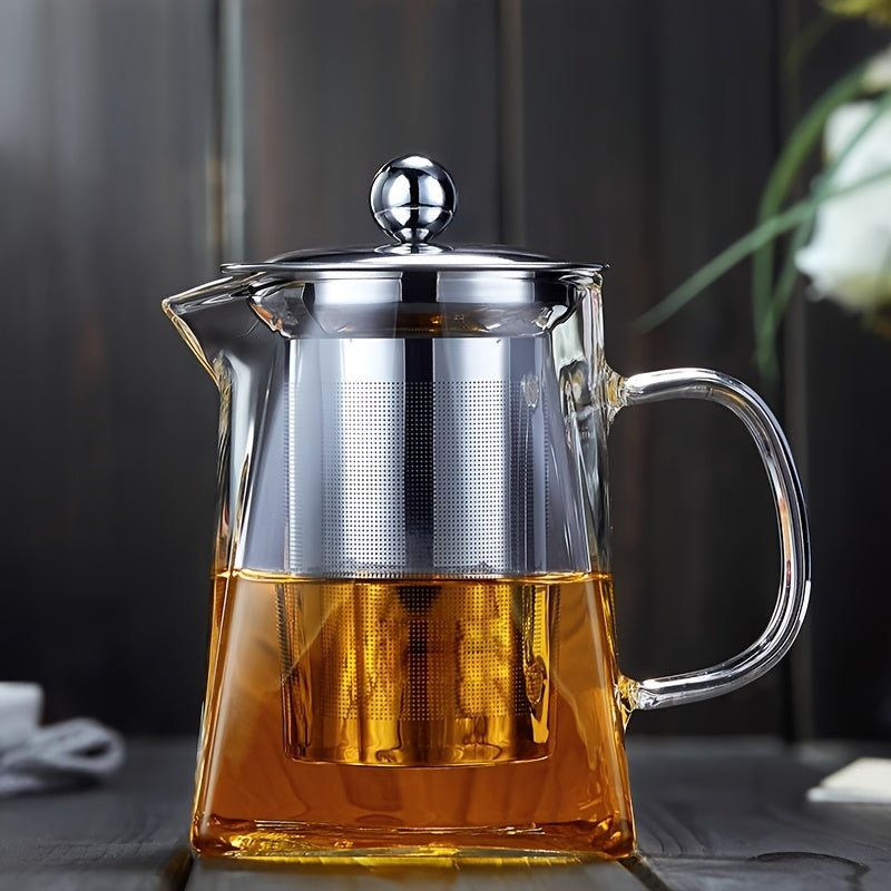 1pc Thick High-Temperature Resistant Glass Teapot with Stainless Steel Filter, Large Capacity for Herbal Tea, Black Tea, and Flower Tea - Ideal for Home Use, No Electricity Required, Home Tea Brewing | Elegant Teapot Design |