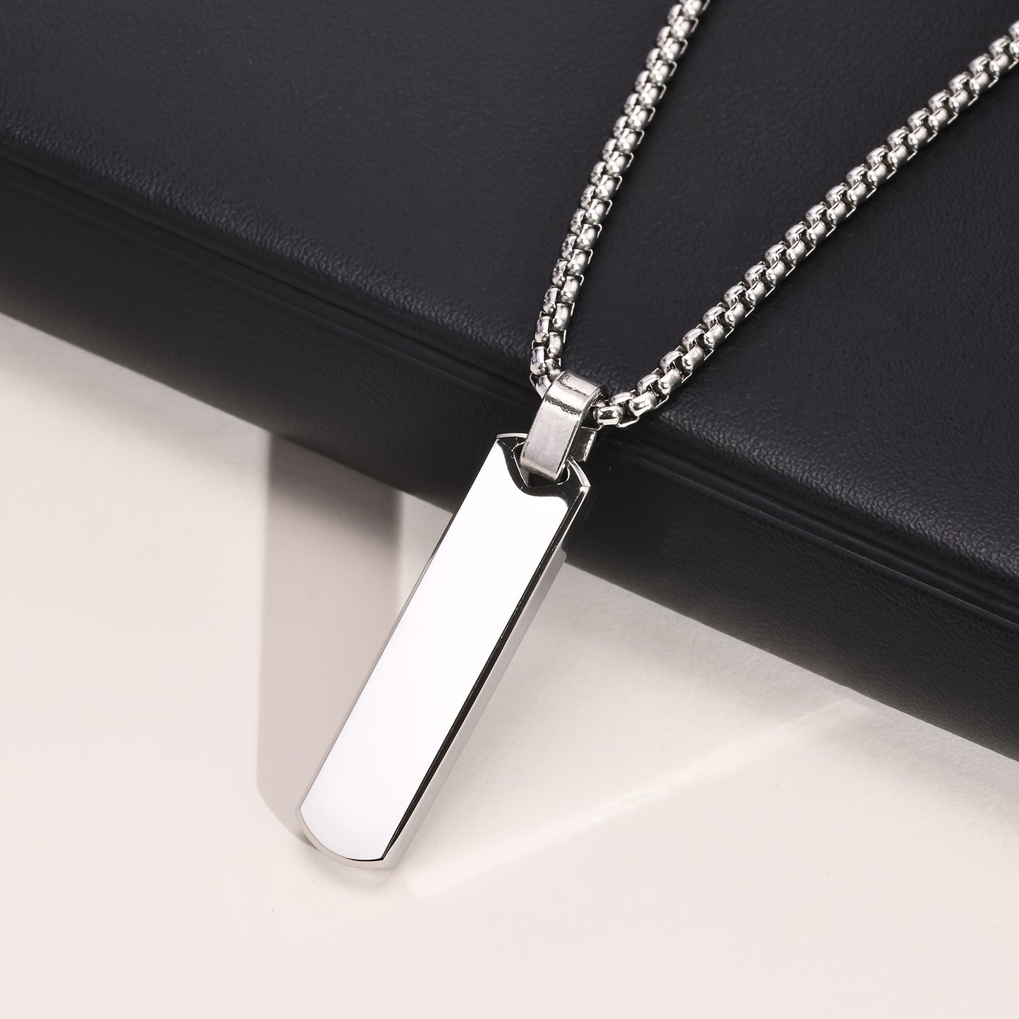 Letter Necklace Pendant Made of Stainless Steel, Featuring a Laser-Etched Design of 26 Letters, Polished for a Stylish 3D Rectangular Look, Suitable for Men.