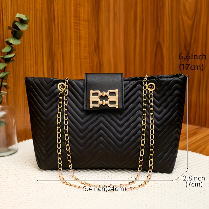 's Closure Crossbody Bag with Golden-Tone Hardware - Glossy Button & Golden-Tone Hardware, Golden-Tone Hardware & Strap, Structured Rectangular Handbag with Top Handle & Chain Strap - Lightweight Durable Design for Daily Comm