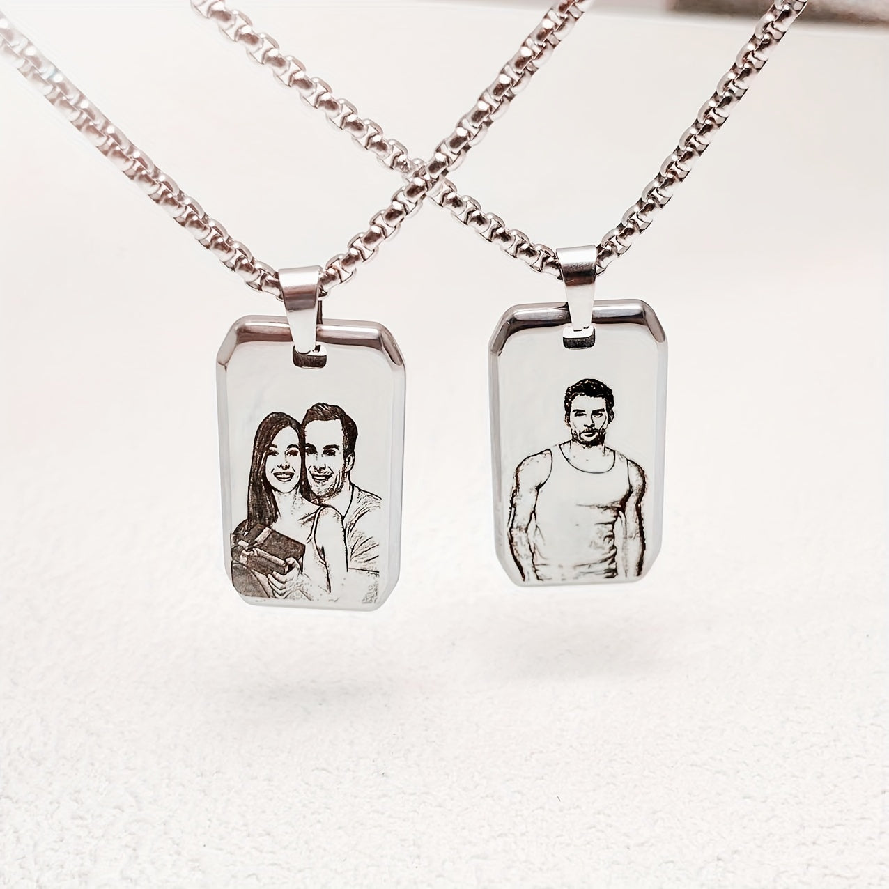 Customized Item: A Men's Square Pendant Necklace That Can Be Engraved With A Picture, Personalized Custom Engraving Of Characters/logos/patterns On The Necklace, A Cute And Simple Accessory For Daily Wear, Suitable For Both M