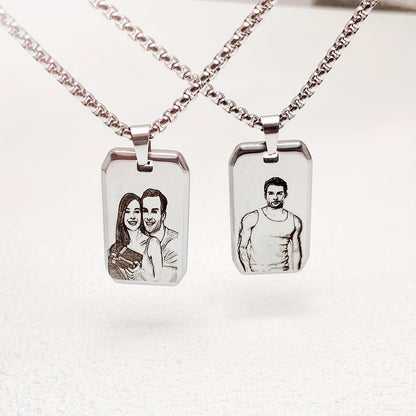 Customized Item: A Men's Square Pendant Necklace That Can Be Engraved With A Picture, Personalized Custom Engraving Of Characters/logos/patterns On The Necklace, A Cute And Simple Accessory For Daily Wear, Suitable For Both M