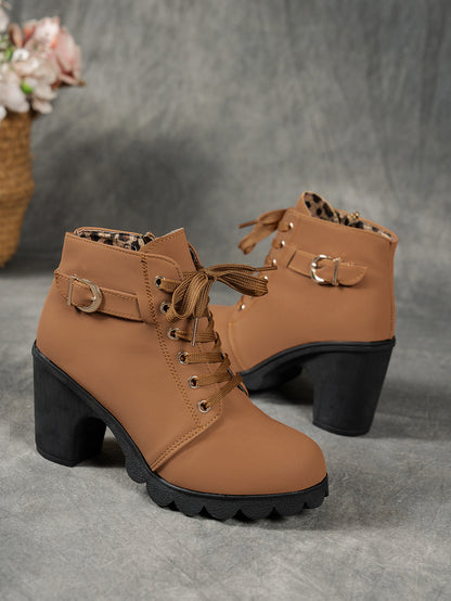 MagiMoBo Women'S Mid-Heel Ankle Boots with Side Zipper - Comfortable Faux Cover, Decorative Buckle Design, All-Season Versatile Casual Shoes for Casual Attire, Chunky Heel, Versatile Ankle Boots | Decorative Buckle Boots | Sy