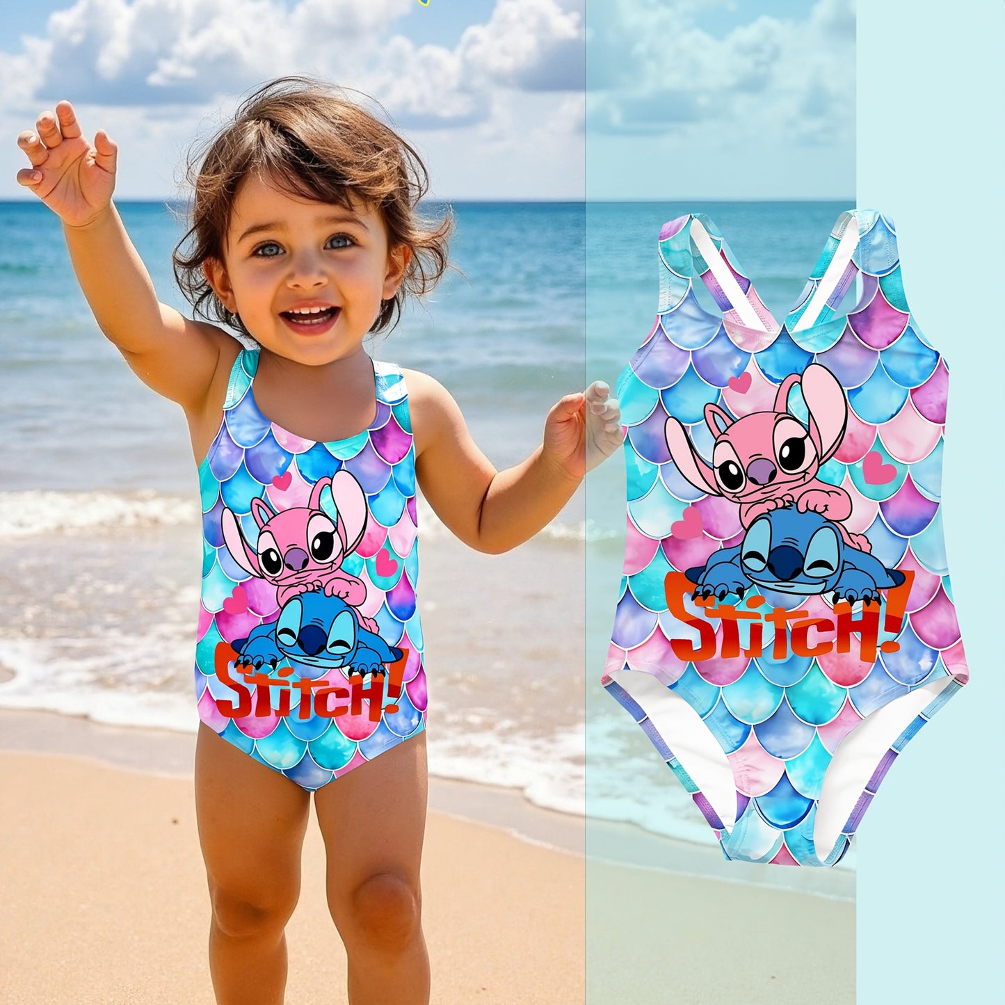 Random Print Stitch Hawaiian Style One-Piece Swimsuit - Simple and Stylish