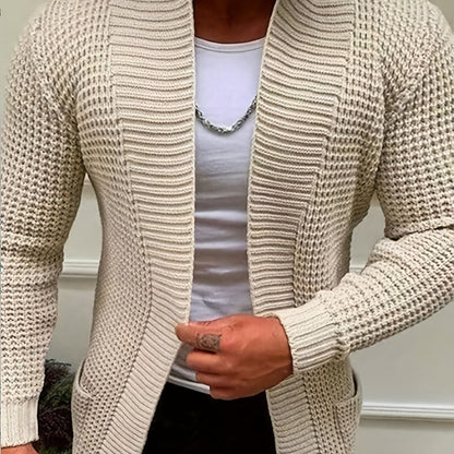 Men'S Casual Long Sleeve V-Neck Knit Cardigan - Loose Fit Solid Color Sweater with Pockets, Lightweight Acrylic for Fall/Winter, Versatile Layering Piece