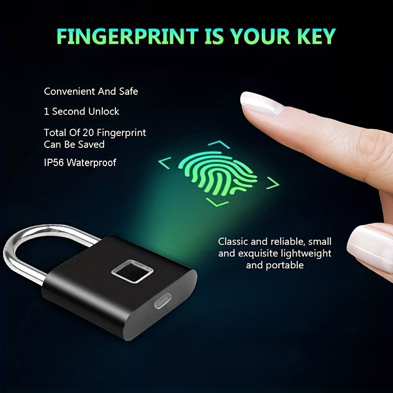 Mini Smart Fingerprint Padlock Waterproof Security Antitheft Keyless USB Rechargeable Suitcase Luggage Backbag Door Lock