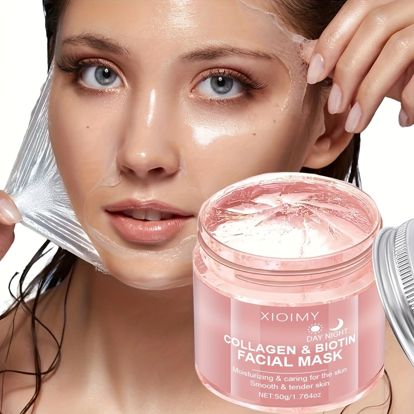 XIOIMY Collagen & Biotin Facial Mask - Hydrating Moisturizing Mask with Collagen Essence for All Light Beige Types, Hypoallergenic, Orange Scent, Daily & Nightly Use, Moisturizing Mask, Skincare, Smooth Texture, Antioxidant R
