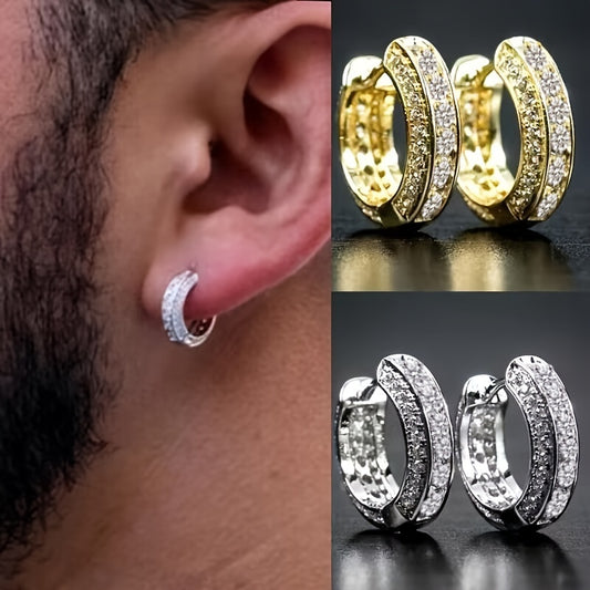 2pcs new style fashion hoop earrings cubic Synthetic Zirconia cartilage hypoallergenic luxury fashion round earrings Men's jewelry