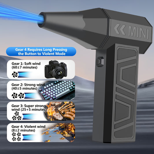 Turbo Jet Fan Electric Air Duster - 130K RPM 4-Speed Adjustable Cordless Blower for Car Snow/Dust Cleaning | Portable Type-C Fast Charging Tool