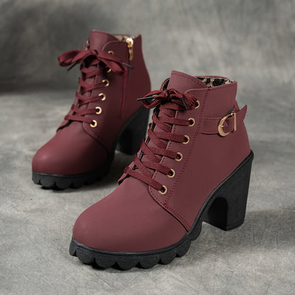 MagiMoBo Women'S Mid-Heel Ankle Boots with Side Zipper - Comfortable Faux Cover, Decorative Buckle Design, All-Season Versatile Casual Shoes for Casual Attire, Chunky Heel, Versatile Ankle Boots | Decorative Buckle Boots | Sy