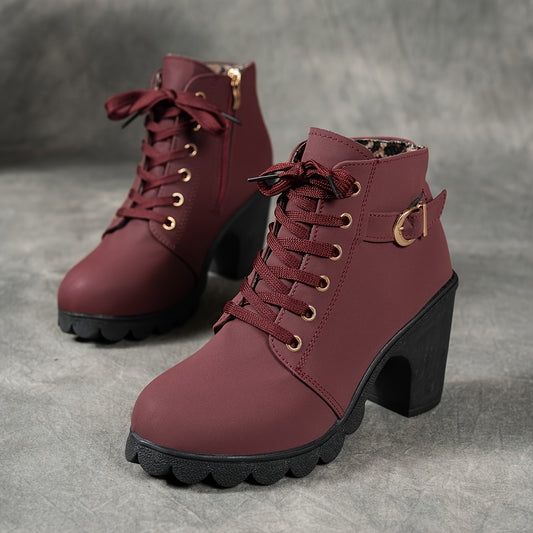 MagiMoBo Women'S Mid-Heel Ankle Boots with Side Zipper - Comfortable Faux Cover, Decorative Buckle Design, All-Season Versatile Casual Shoes for Casual Attire, Chunky Heel, Versatile Ankle Boots | Decorative Buckle Boots | Sy