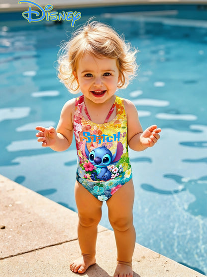 Random Pattern Stitch Hawaiian Print Swimsuit, Suitable for Pool, Beach Party, Water Sports Girls' Clothing