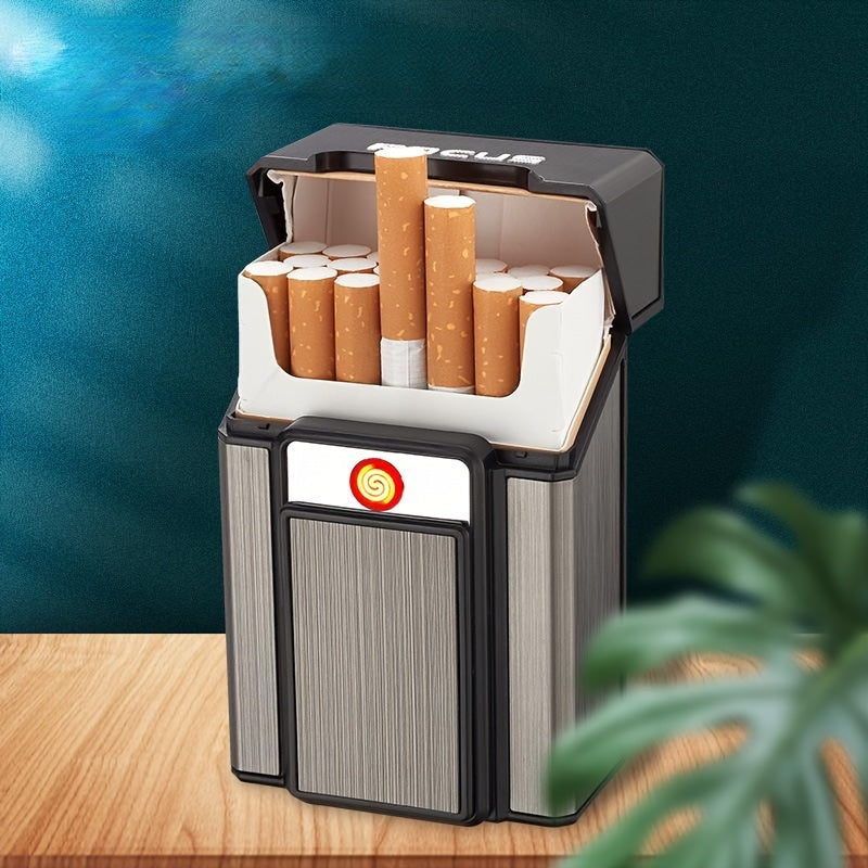 20pcs Cigarettes Capacity Cigarette Box Metal Cigarette Case with Lighter Windproof Torch Lighter Gadgets for Men Stocking Stuffers for Adults, Father's Day Gift, Birthday Day Gift, Christmas Day Gift, Cigarette Pouch