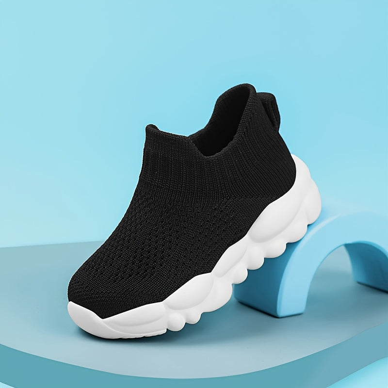Kids' Slip-On Sneakers | Lightweight EVA Cushioned Sole | Breathable Knit Upper | Black Casual Sneakers for Boys & Girls | Comfortable Athletic Shoes for Toddlers & Youngsters | Durable Rubber Sole | Ideal for Outdoor Activit