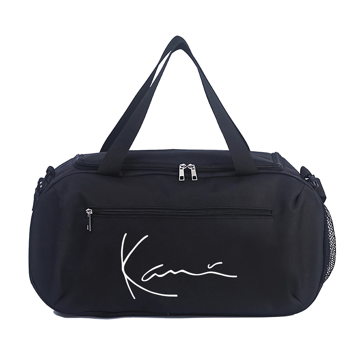 Karl Kani KK Signature Letter Print Duffel Bag, Athletic Carryall, Large Capacity Lightweight Sports Bag with Reinforced Grab Handles, Machine Washable Oxford Fabric for Yoga, Fitness Training, handbag for teenager