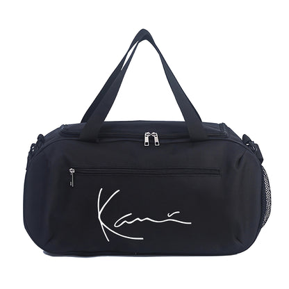 Karl Kani KK Signature Letter Print Duffel Bag, Athletic Carryall, Large Capacity Lightweight Sports Bag with Reinforced Grab Handles, Machine Washable Oxford Fabric for Yoga, Fitness Training, handbag for teenager