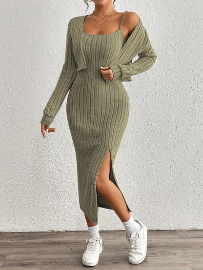 Simple y Fleece Two-Piece Dress and Jacket Set