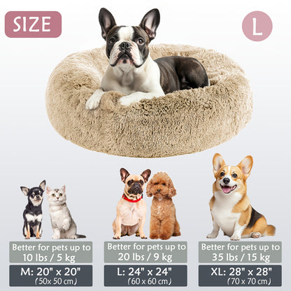 Calming Dog & Cat Bed, Donut Cuddler Warming Cozy Soft Round Bed, Fluffy Faux Fur Plush Cushion Bed For Small Medium And Large Dogs And Cats (40.64cm/50.8cm/60.96cm/71.12cm/78.74cm/99.06cm) Christmas Gift