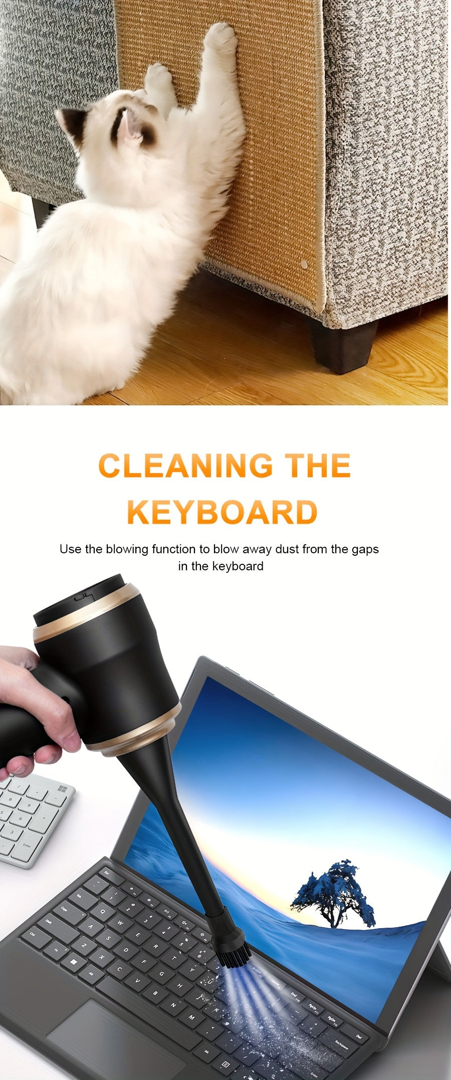 BELlBUY Portable Cordless Handheld Vacuum Cleaner, 6000Pa Powerful Suction for Cars, Computers, Sofas, Offices, Pets, and Homes - Includes Multiple Nozzles, USB Rechargeable, Low Noise, Car Vacuum Cleaner