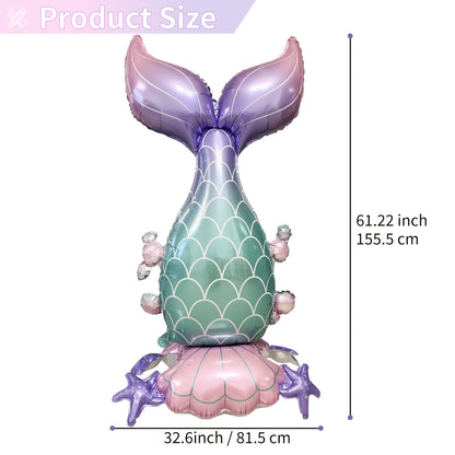 1pc Mermaid 3D Stand Balloon - Vibrant Purple & Teal Scales, Elegant Tail Design, Perfect for Mermaid-Themed Parties, Birthdays, and Photo Props, Indoor/Outdoor Event Decor, Birthday Party Decor | Mermaid Theme Decor | Durabl